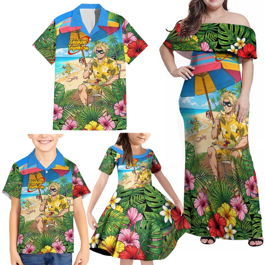 Taishiro Toyomitsu Summer Chill Family Matching Off Shoulder Maxi Dress and Hawaiian Shirt Tropical Anime Picnic Scene