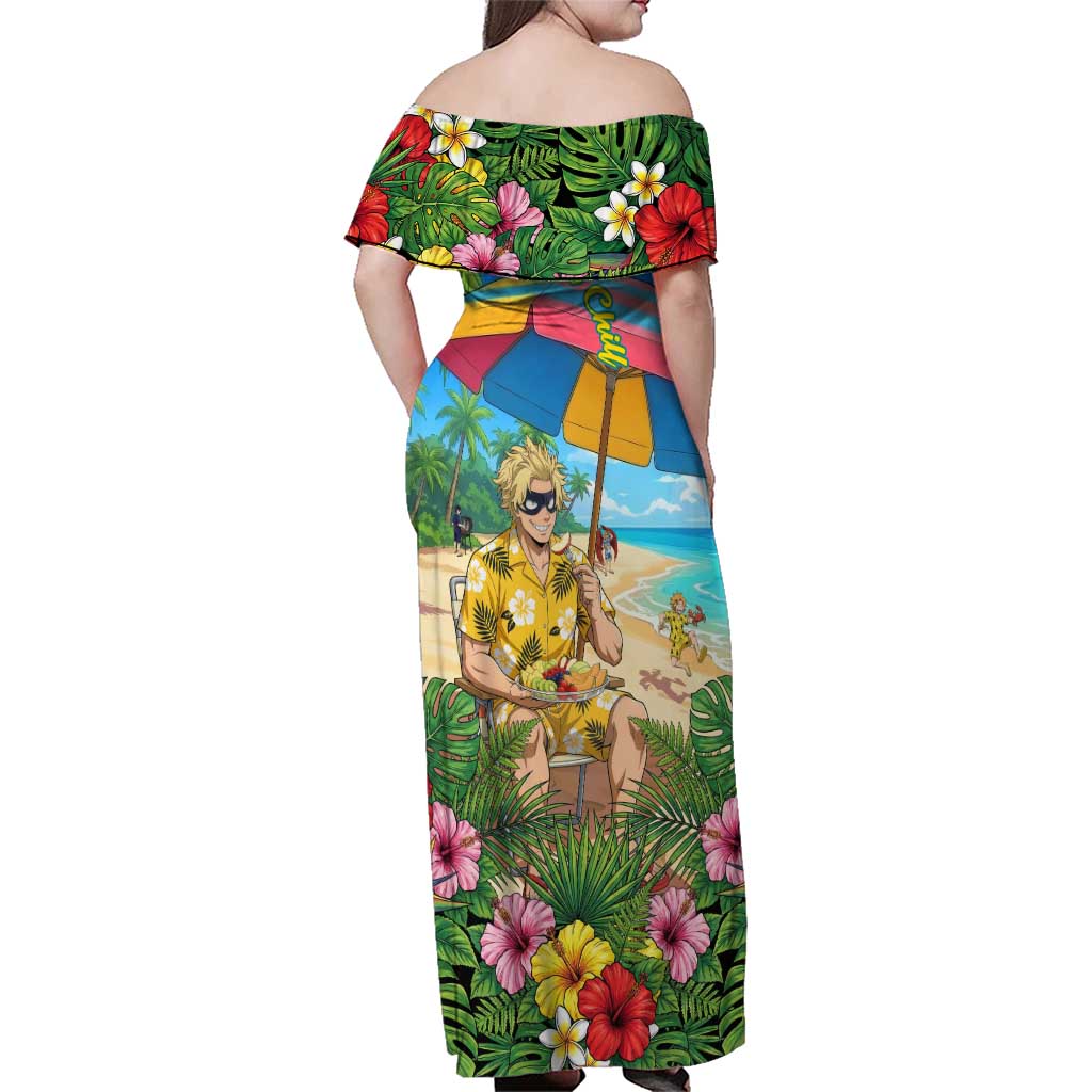 Taishiro Toyomitsu Summer Chill Family Matching Off Shoulder Maxi Dress and Hawaiian Shirt Tropical Anime Picnic Scene