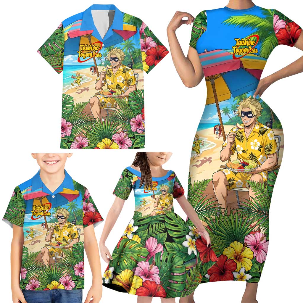 Taishiro Toyomitsu Summer Chill Family Matching Short Sleeve Bodycon Dress and Hawaiian Shirt Tropical Anime Picnic Scene