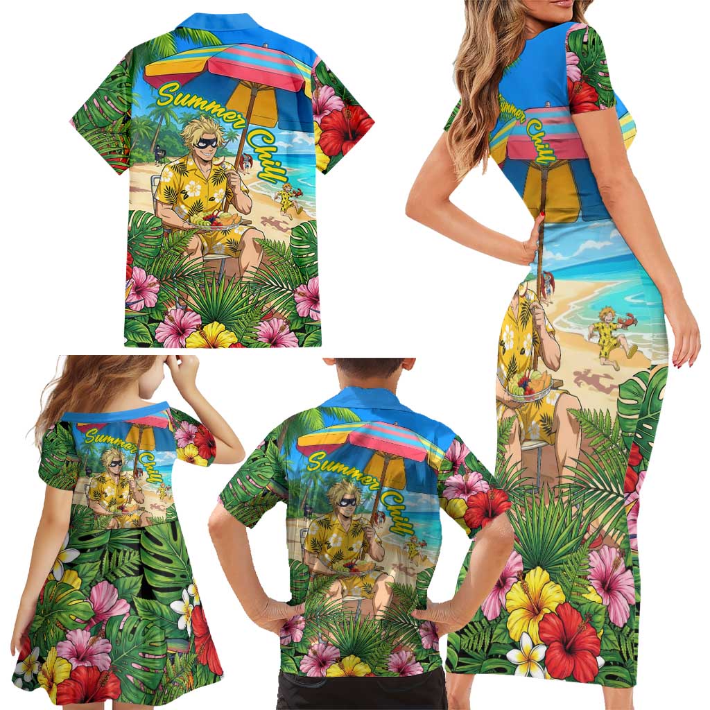 Taishiro Toyomitsu Summer Chill Family Matching Short Sleeve Bodycon Dress and Hawaiian Shirt Tropical Anime Picnic Scene