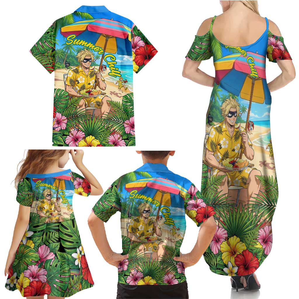 Taishiro Toyomitsu Summer Chill Family Matching Summer Maxi Dress and Hawaiian Shirt Tropical Anime Picnic Scene