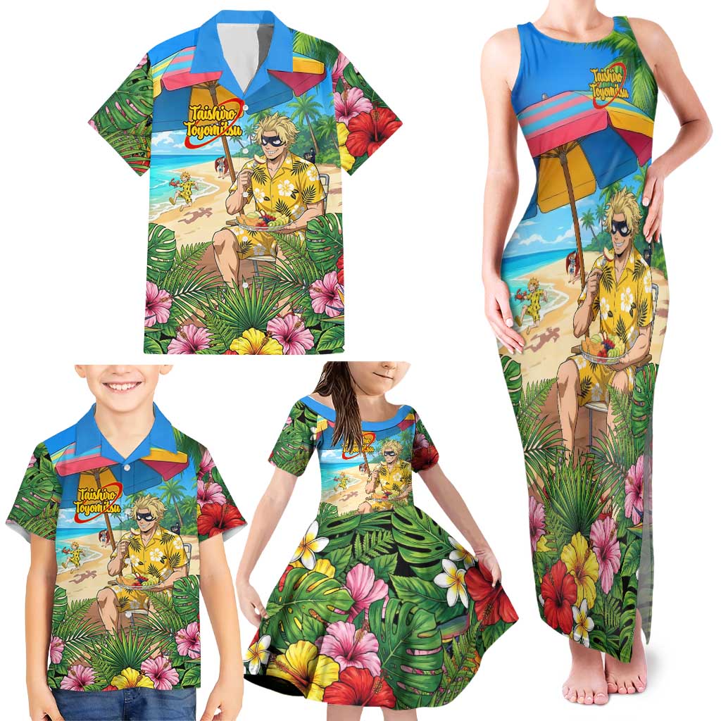 Taishiro Toyomitsu Summer Chill Family Matching Tank Maxi Dress and Hawaiian Shirt Tropical Anime Picnic Scene