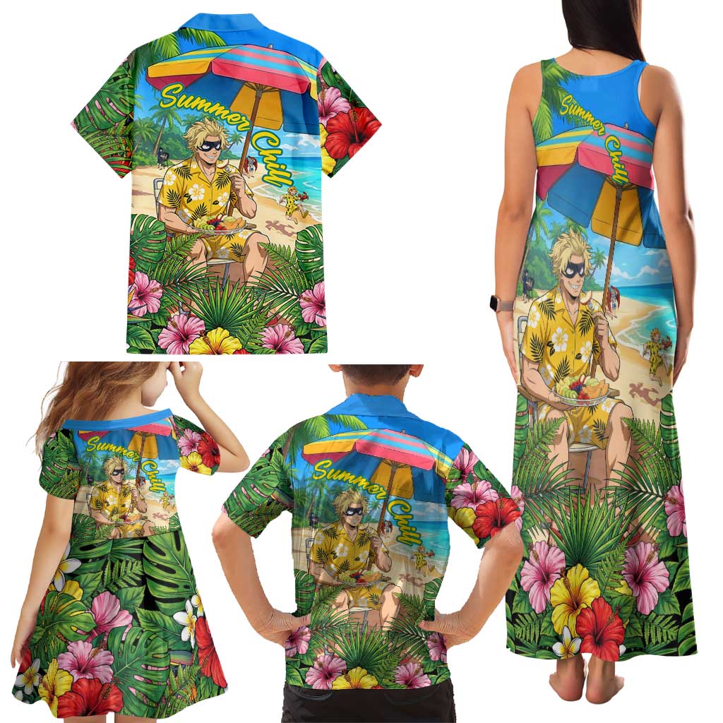 Taishiro Toyomitsu Summer Chill Family Matching Tank Maxi Dress and Hawaiian Shirt Tropical Anime Picnic Scene