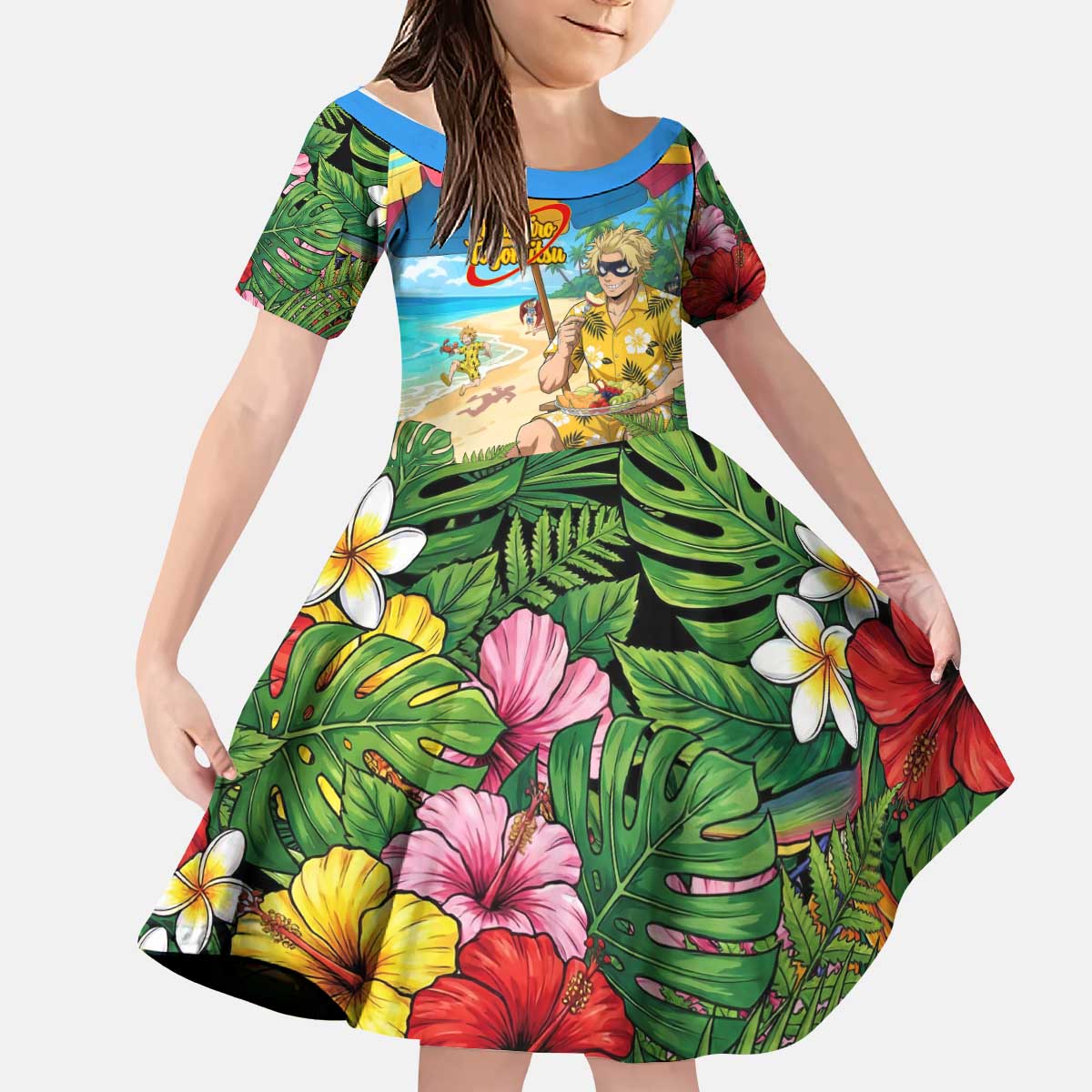 Taishiro Toyomitsu Summer Chill Kid Short Sleeve Dress Tropical Anime Picnic Scene
