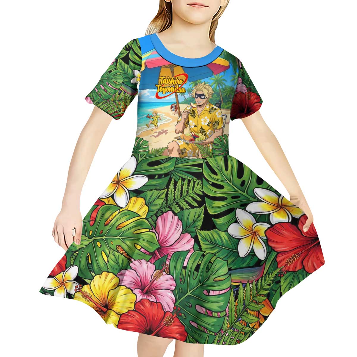 Taishiro Toyomitsu Summer Chill Kid Short Sleeve Dress Tropical Anime Picnic Scene