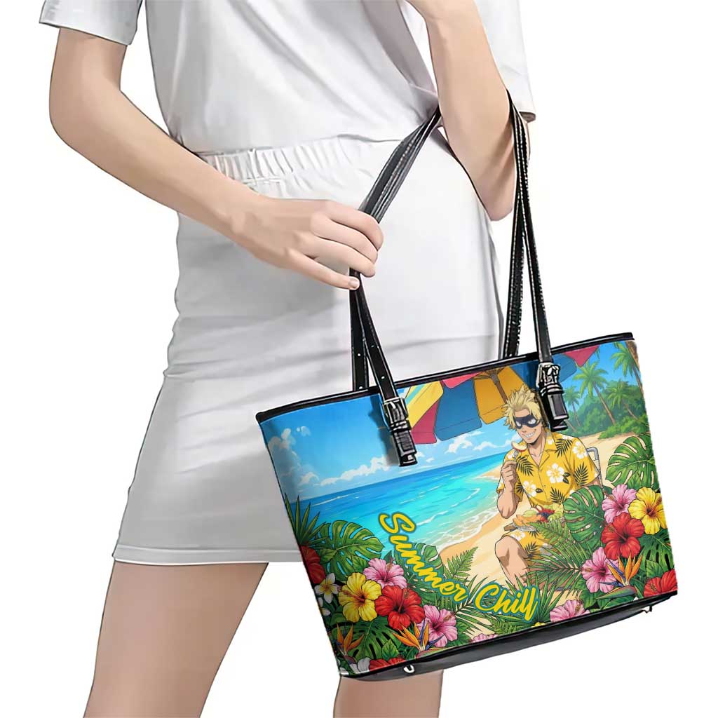 Taishiro Toyomitsu Summer Chill Leather Tote Bag Tropical Anime Picnic Scene