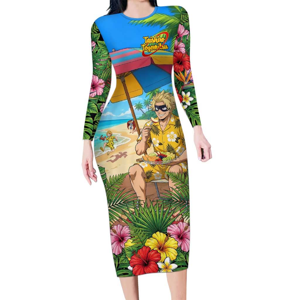 Taishiro Toyomitsu Summer Chill Long Sleeve Bodycon Dress Tropical Anime Picnic Scene