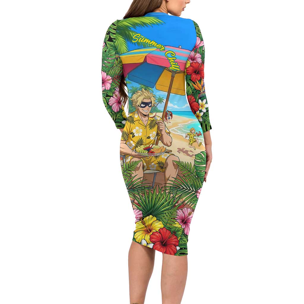 Taishiro Toyomitsu Summer Chill Long Sleeve Bodycon Dress Tropical Anime Picnic Scene
