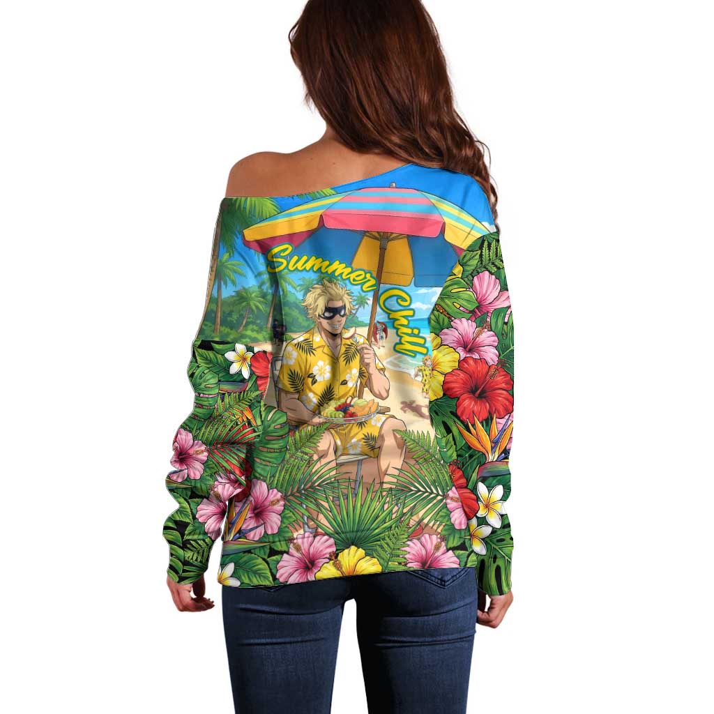 Taishiro Toyomitsu Summer Chill Off Shoulder Sweater Tropical Anime Picnic Scene