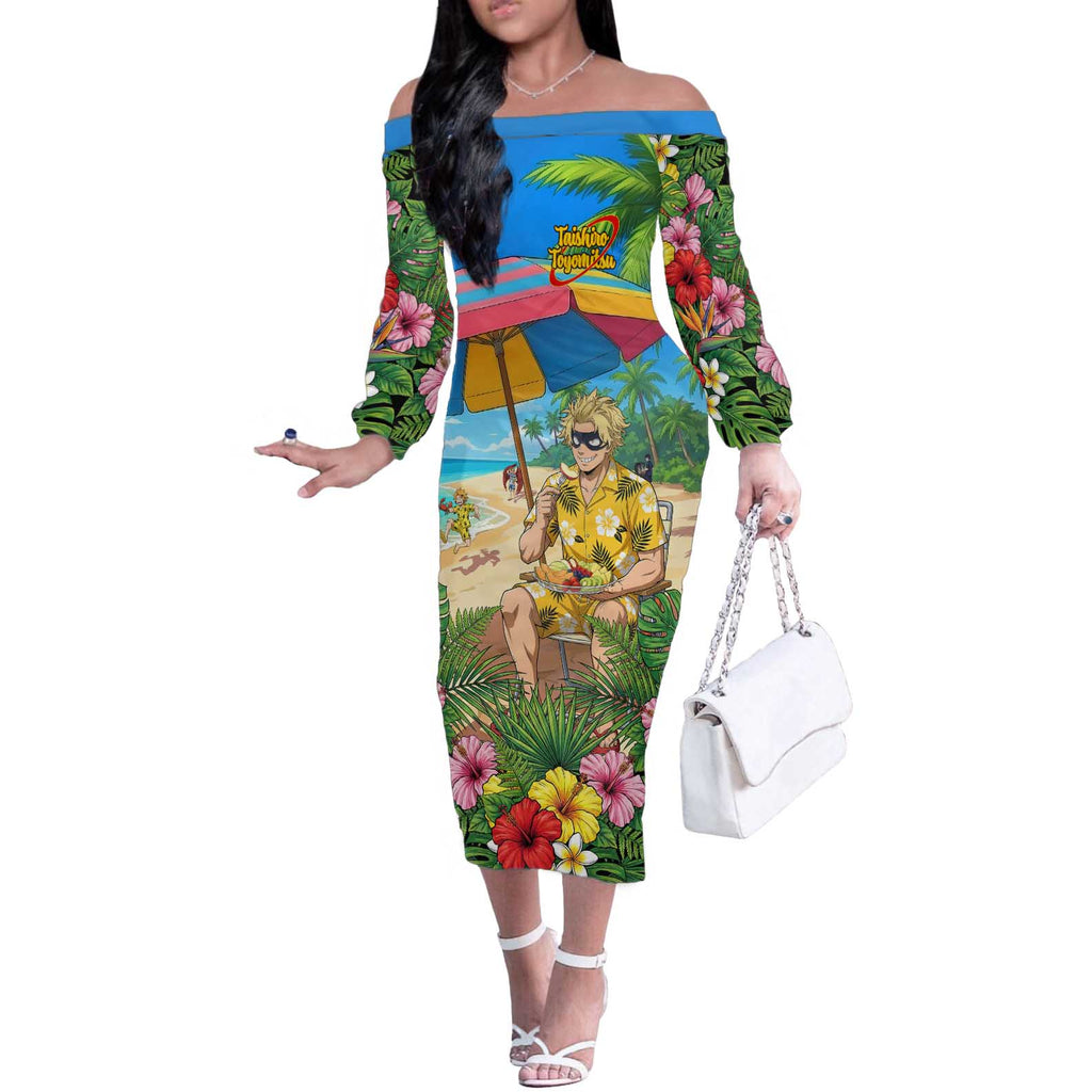 Taishiro Toyomitsu Summer Chill Off The Shoulder Long Sleeve Dress Tropical Anime Picnic Scene