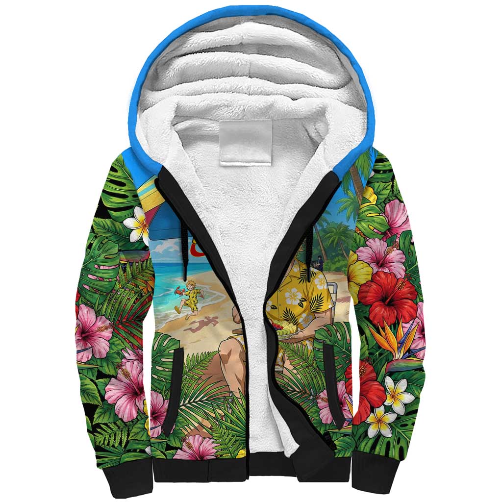 Taishiro Toyomitsu Summer Chill Sherpa Hoodie Tropical Anime Picnic Scene