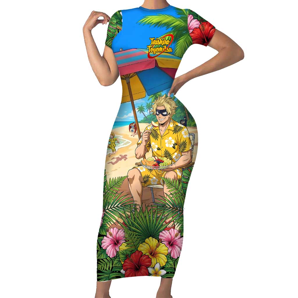 Taishiro Toyomitsu Summer Chill Short Sleeve Bodycon Dress Tropical Anime Picnic Scene