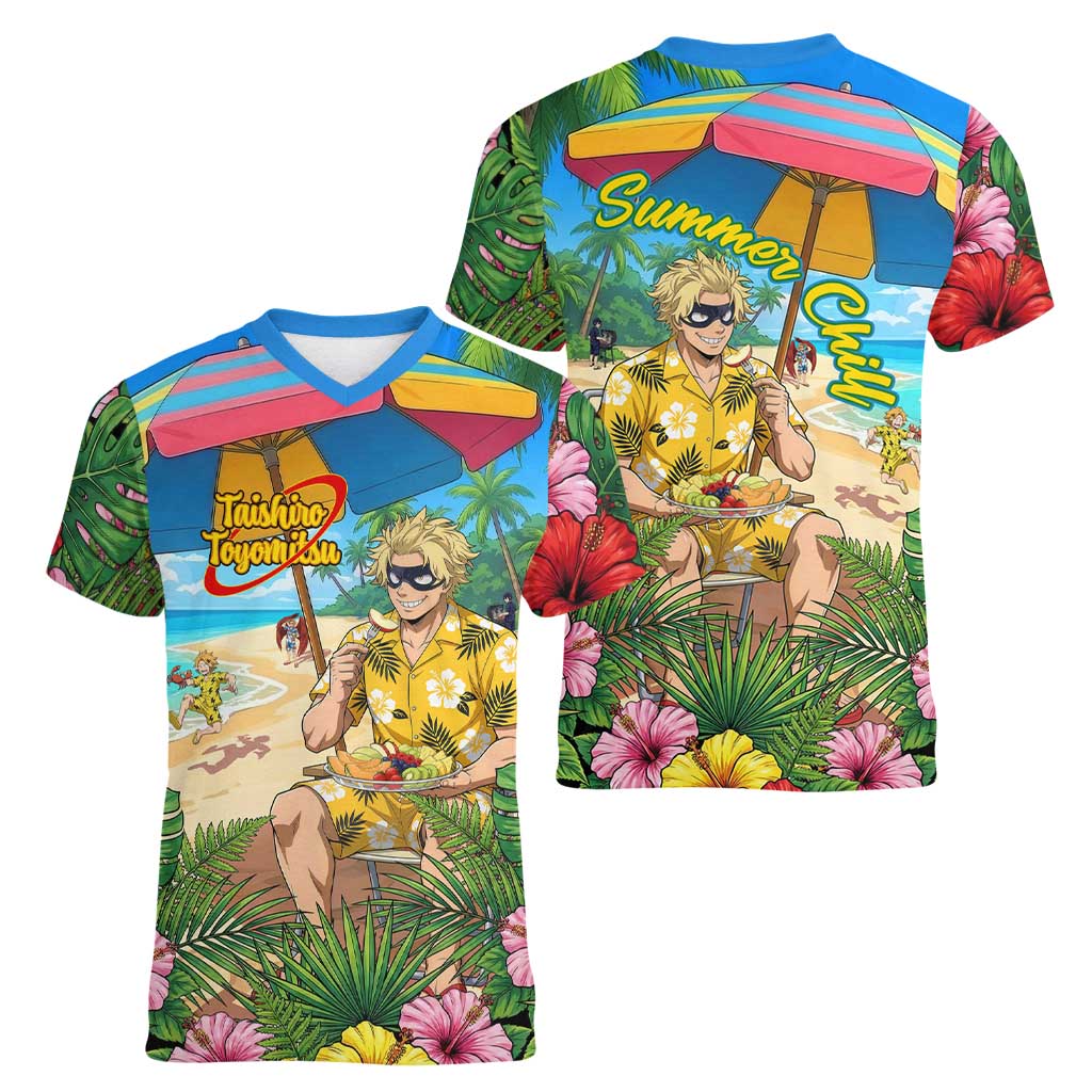 Taishiro Toyomitsu Summer Chill Women V-Neck T-Shirt Tropical Anime Picnic Scene