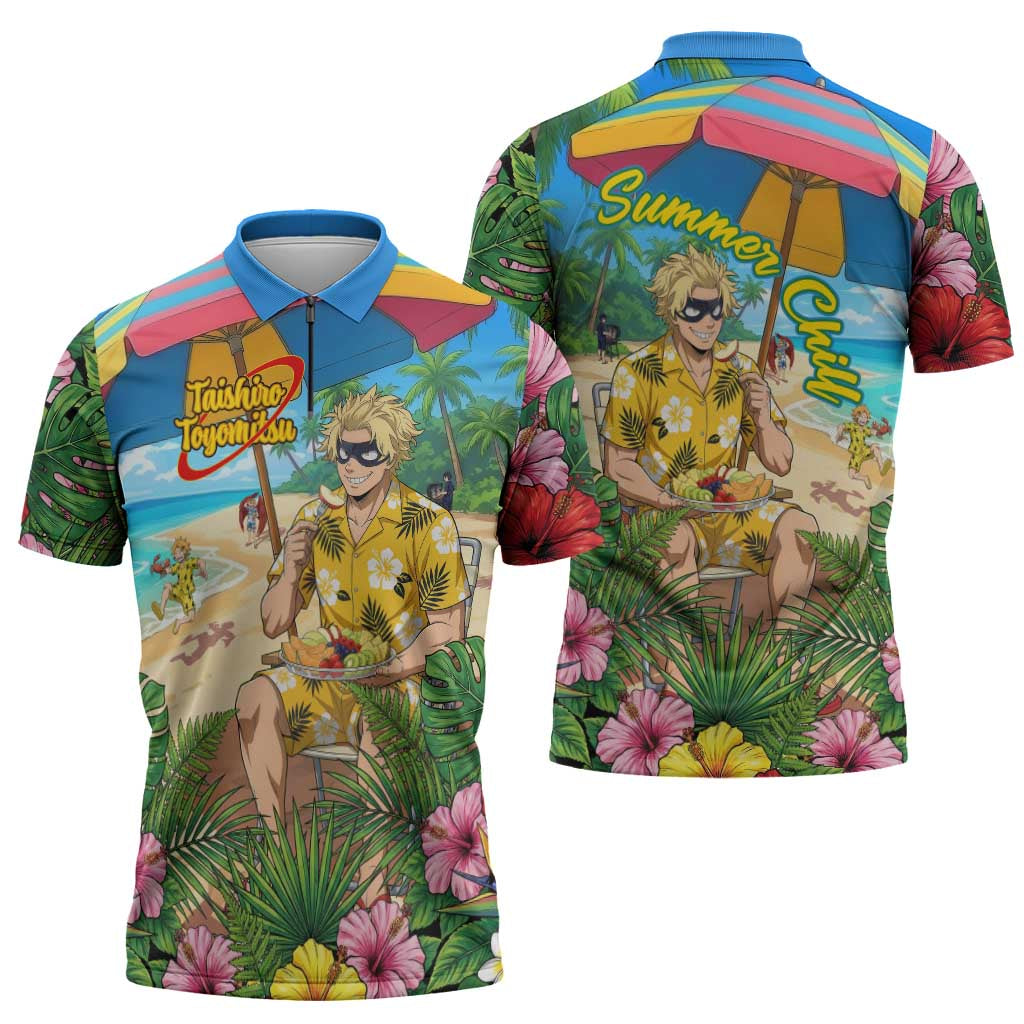 Taishiro Toyomitsu Summer Chill Zipper Polo Shirt Tropical Anime Picnic Scene