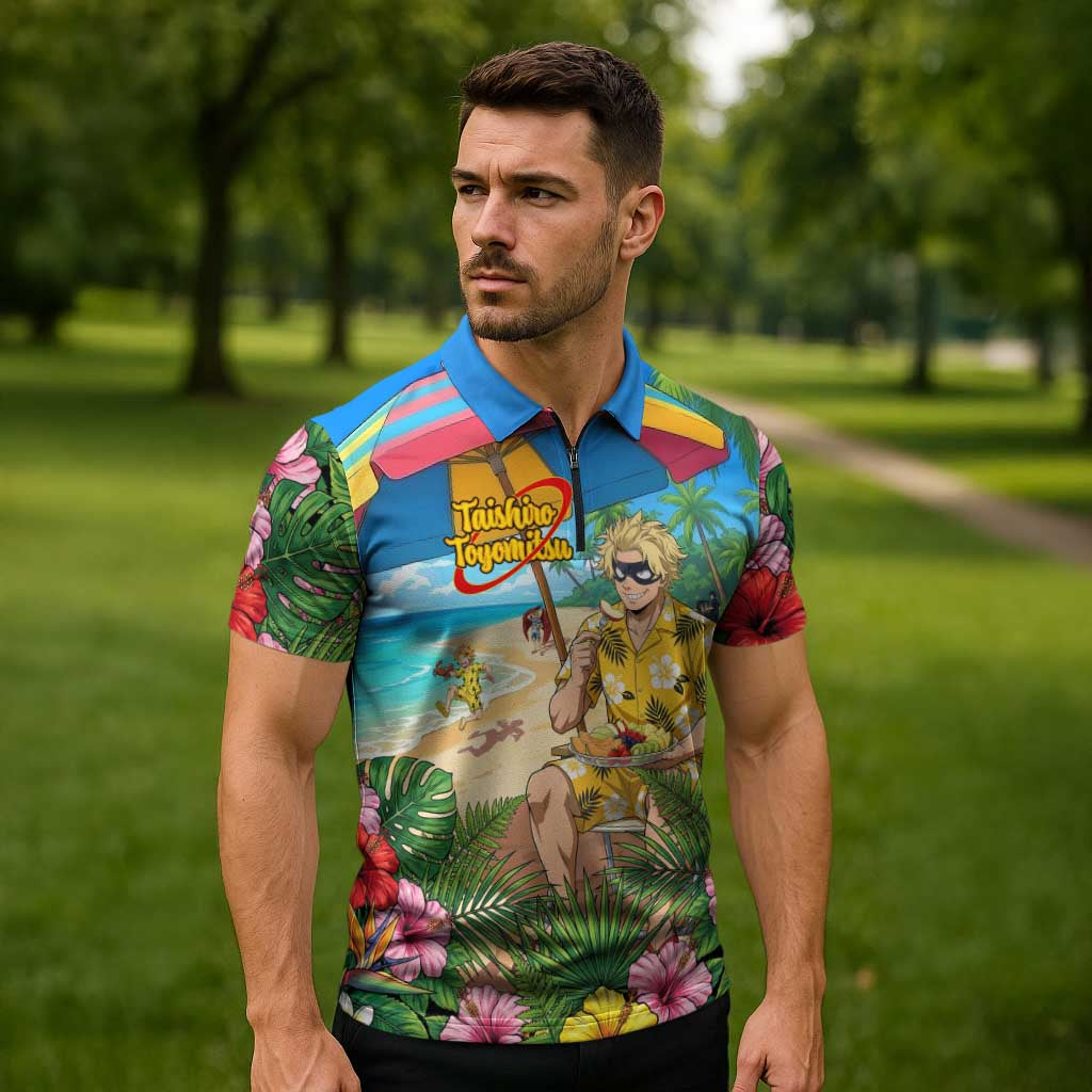 Taishiro Toyomitsu Summer Chill Zipper Polo Shirt Tropical Anime Picnic Scene