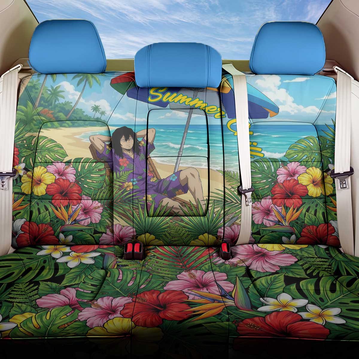 Shouta Aizawa Summer Chill Back Car Seat Cover Tropical Anime Relaxation Vibes