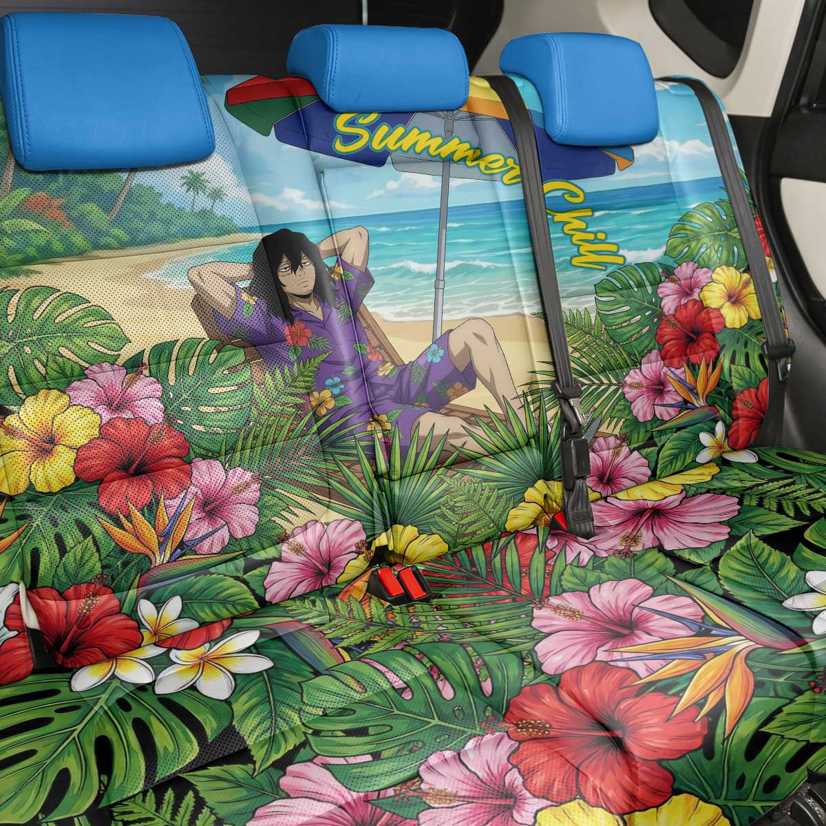 Shouta Aizawa Summer Chill Back Car Seat Cover Tropical Anime Relaxation Vibes