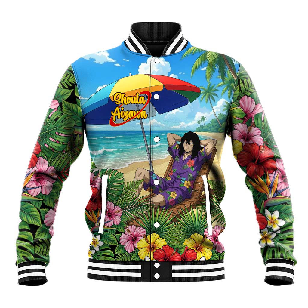 Shouta Aizawa Summer Chill Baseball Jacket Tropical Anime Relaxation Vibes