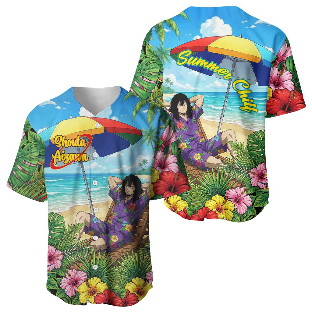 Shouta Aizawa Summer Chill Baseball Jersey Tropical Anime Relaxation Vibes