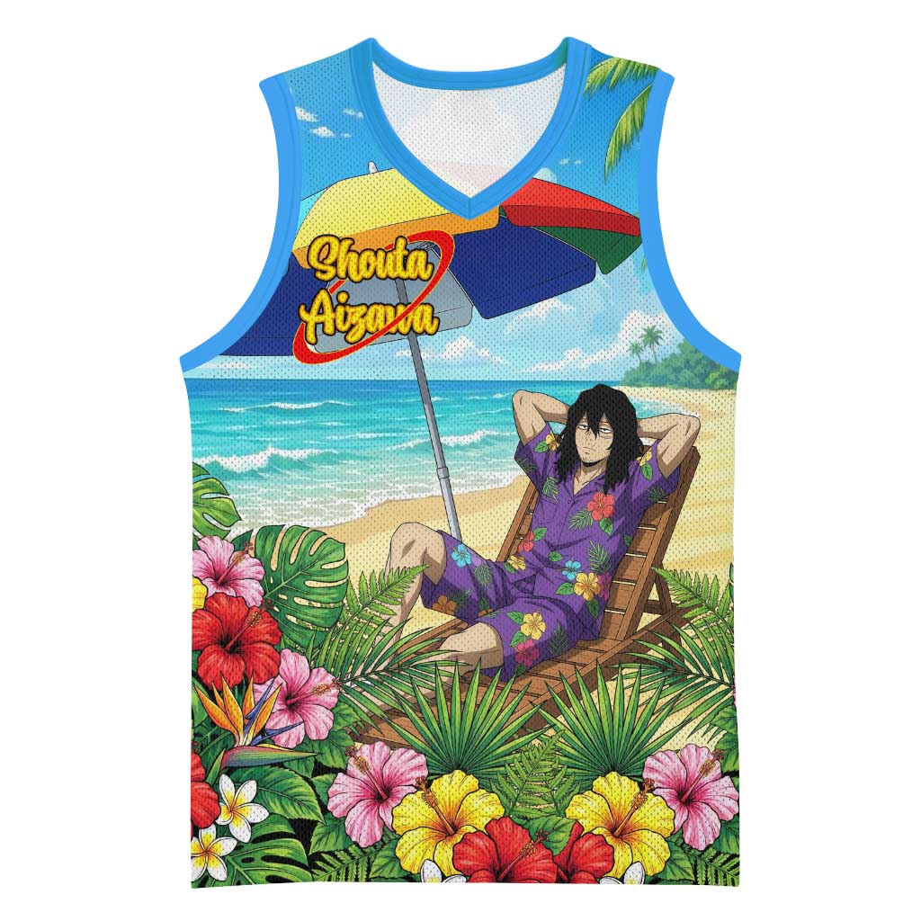 Shouta Aizawa Summer Chill Basketball Jersey Tropical Anime Relaxation Vibes