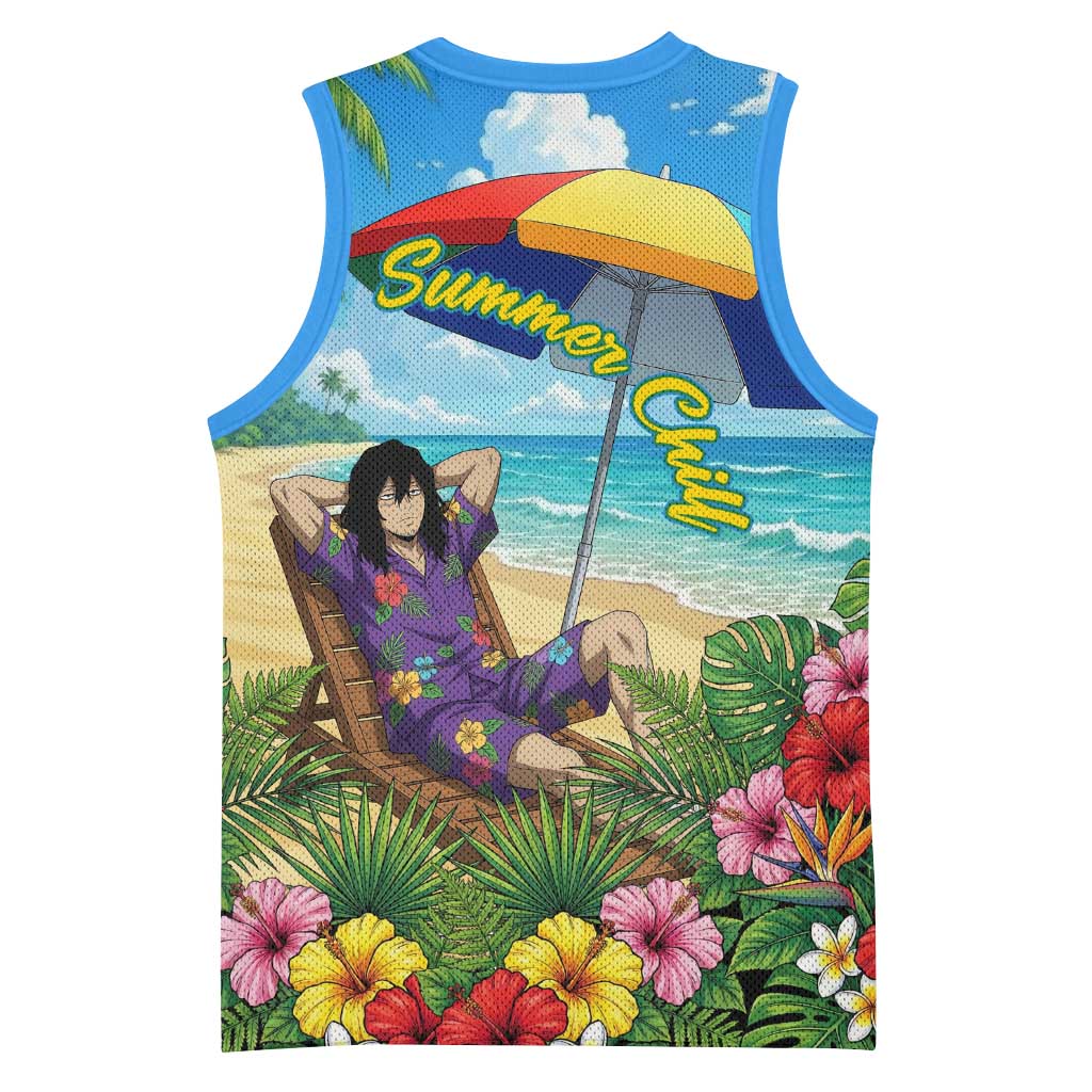 Shouta Aizawa Summer Chill Basketball Jersey Tropical Anime Relaxation Vibes