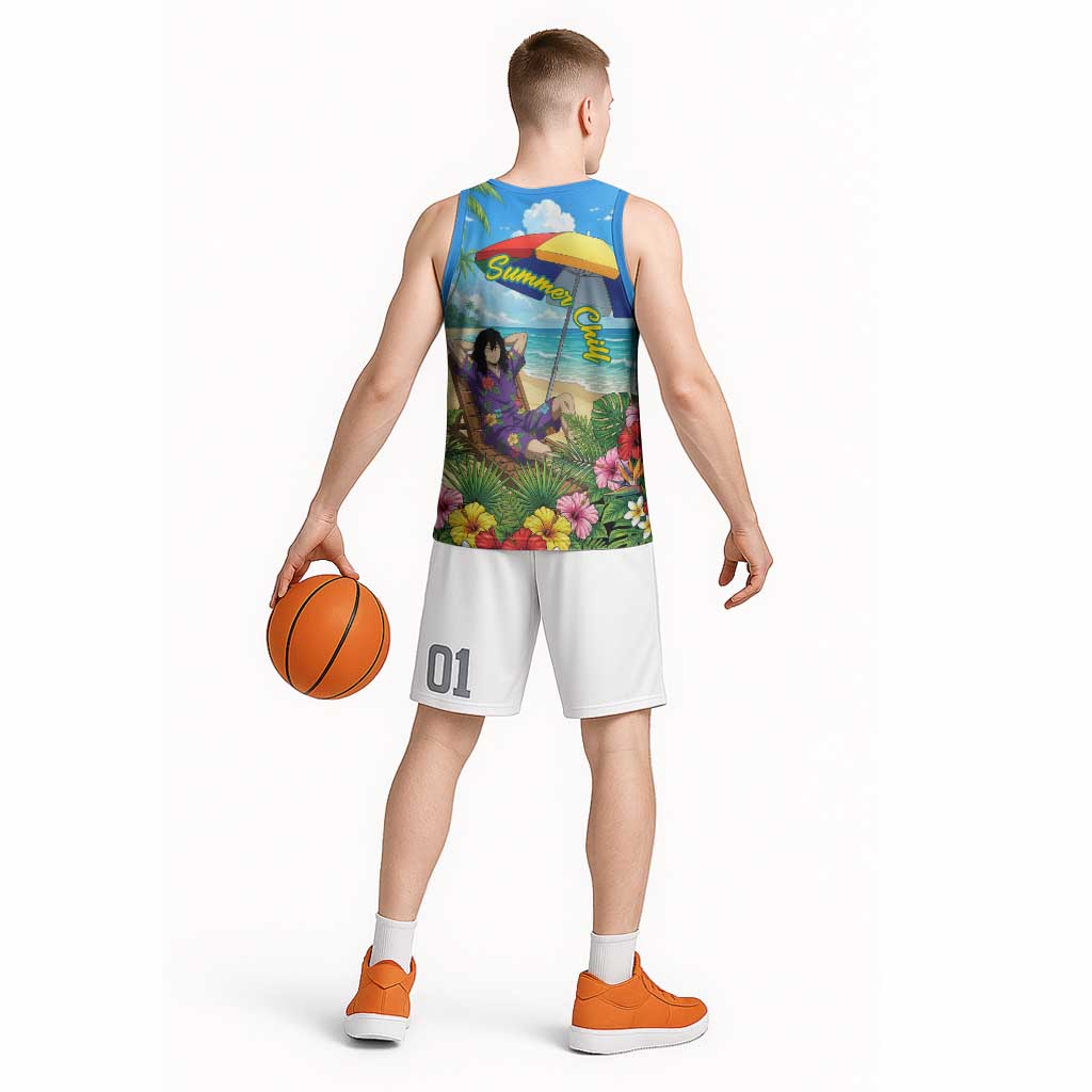 Shouta Aizawa Summer Chill Basketball Jersey Tropical Anime Relaxation Vibes