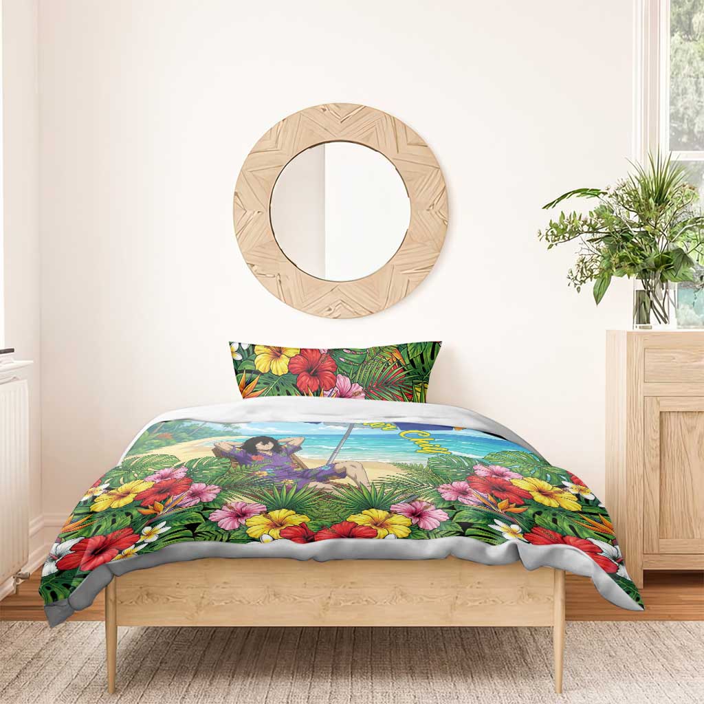 Shouta Aizawa Summer Chill Bedding Set Tropical Anime Relaxation Vibes
