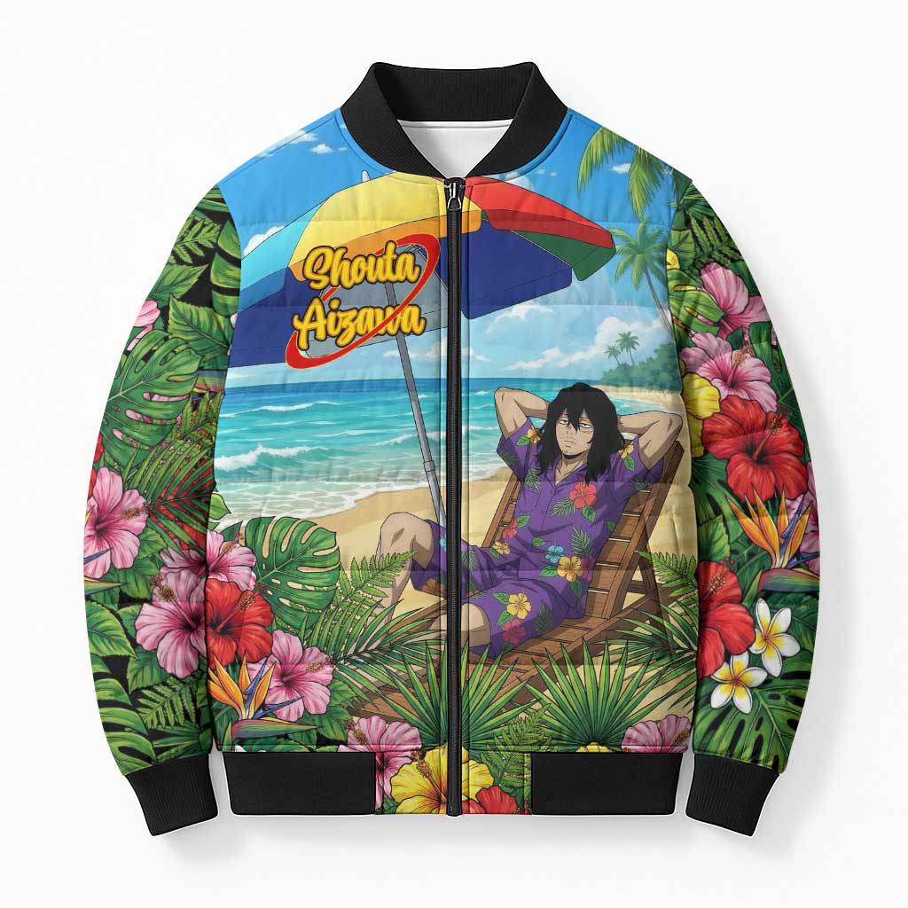 Shouta Aizawa Summer Chill Bomber Puffer Jacket Tropical Anime Relaxation Vibes