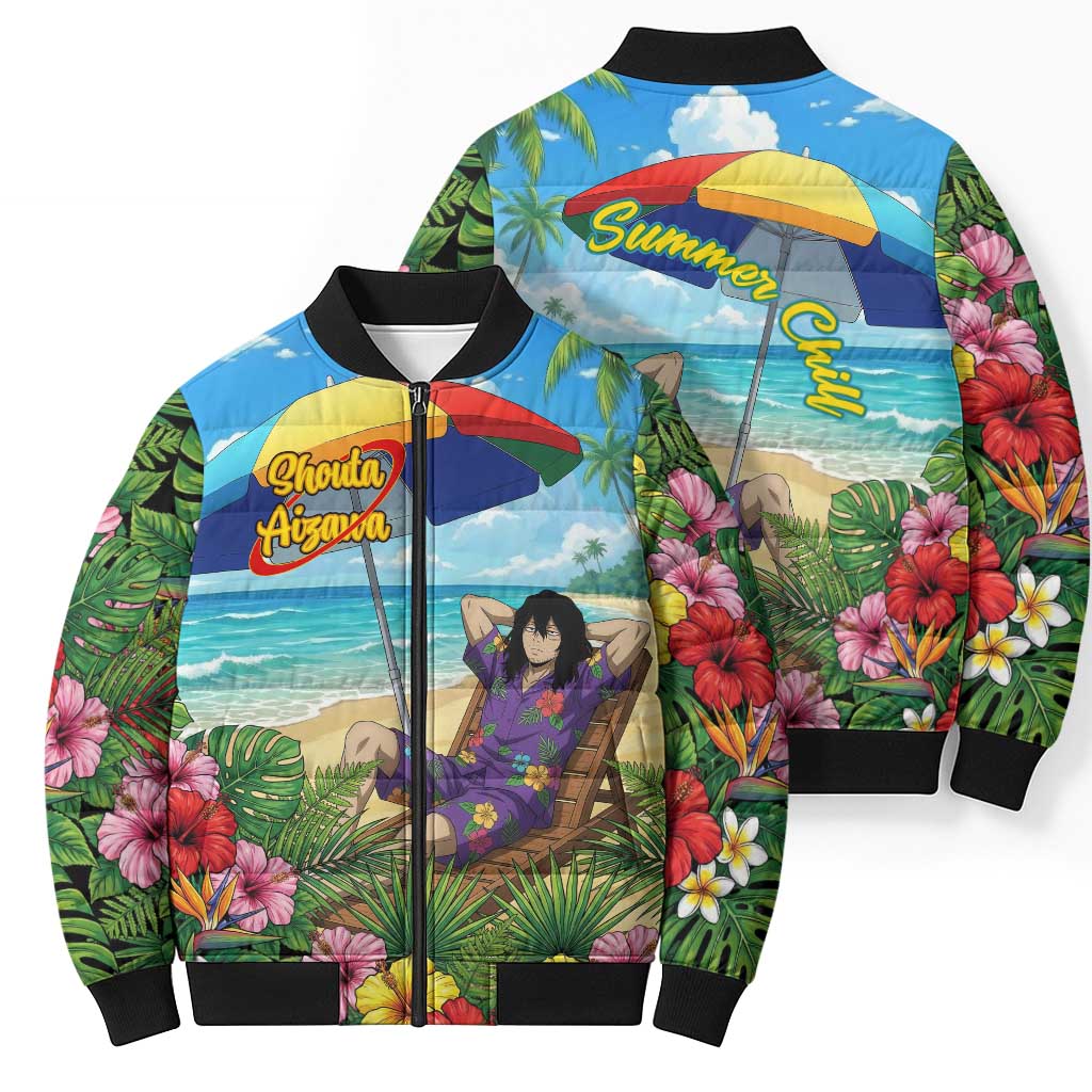 Shouta Aizawa Summer Chill Bomber Puffer Jacket Tropical Anime Relaxation Vibes