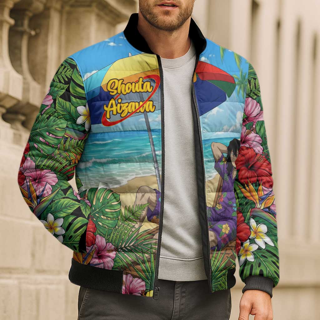 Shouta Aizawa Summer Chill Bomber Puffer Jacket Tropical Anime Relaxation Vibes