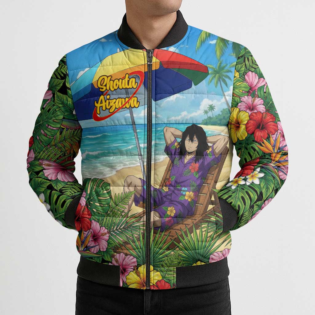 Shouta Aizawa Summer Chill Bomber Puffer Jacket Tropical Anime Relaxation Vibes