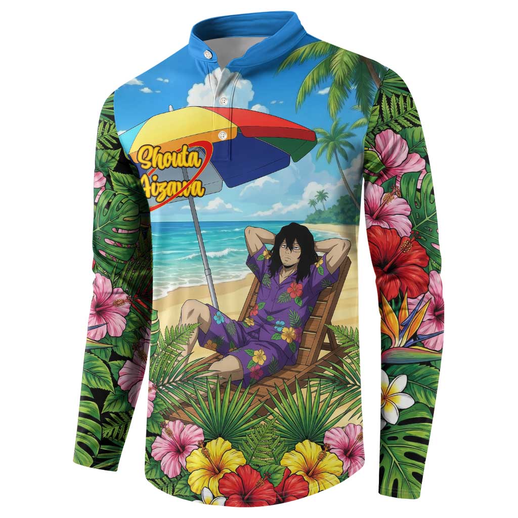 Shouta Aizawa Summer Chill Button Sweatshirt Tropical Anime Relaxation Vibes