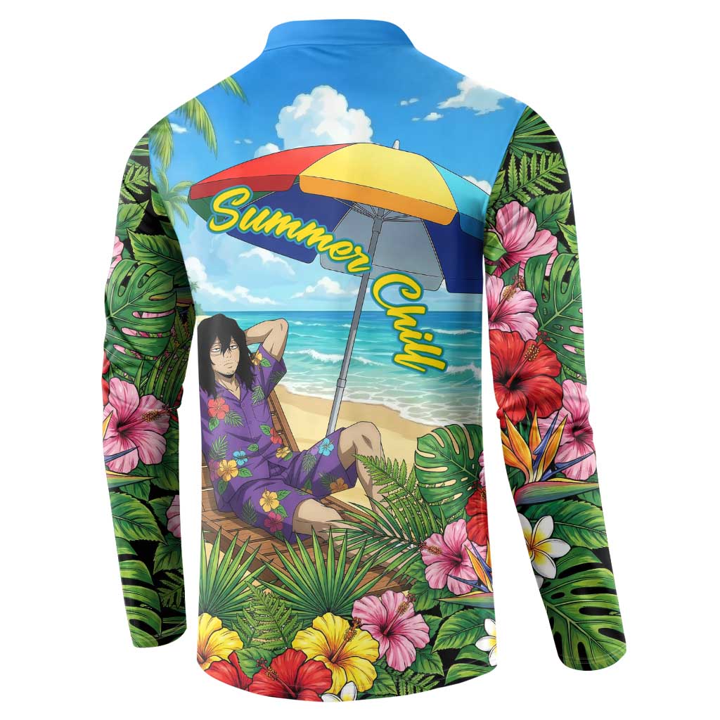 Shouta Aizawa Summer Chill Button Sweatshirt Tropical Anime Relaxation Vibes