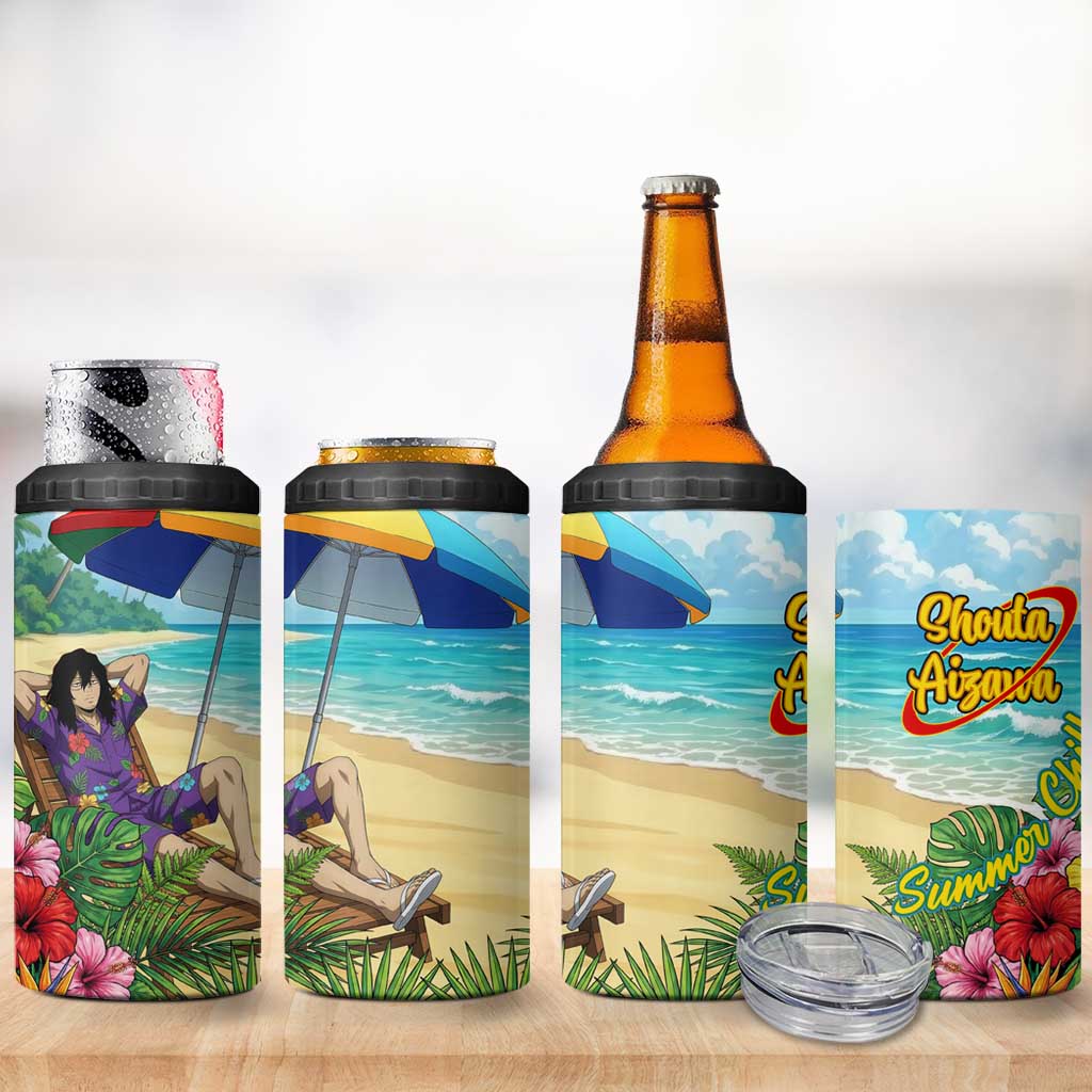 Shouta Aizawa Summer Chill 4 in 1 Can Cooler Tumbler Tropical Anime Relaxation Vibes