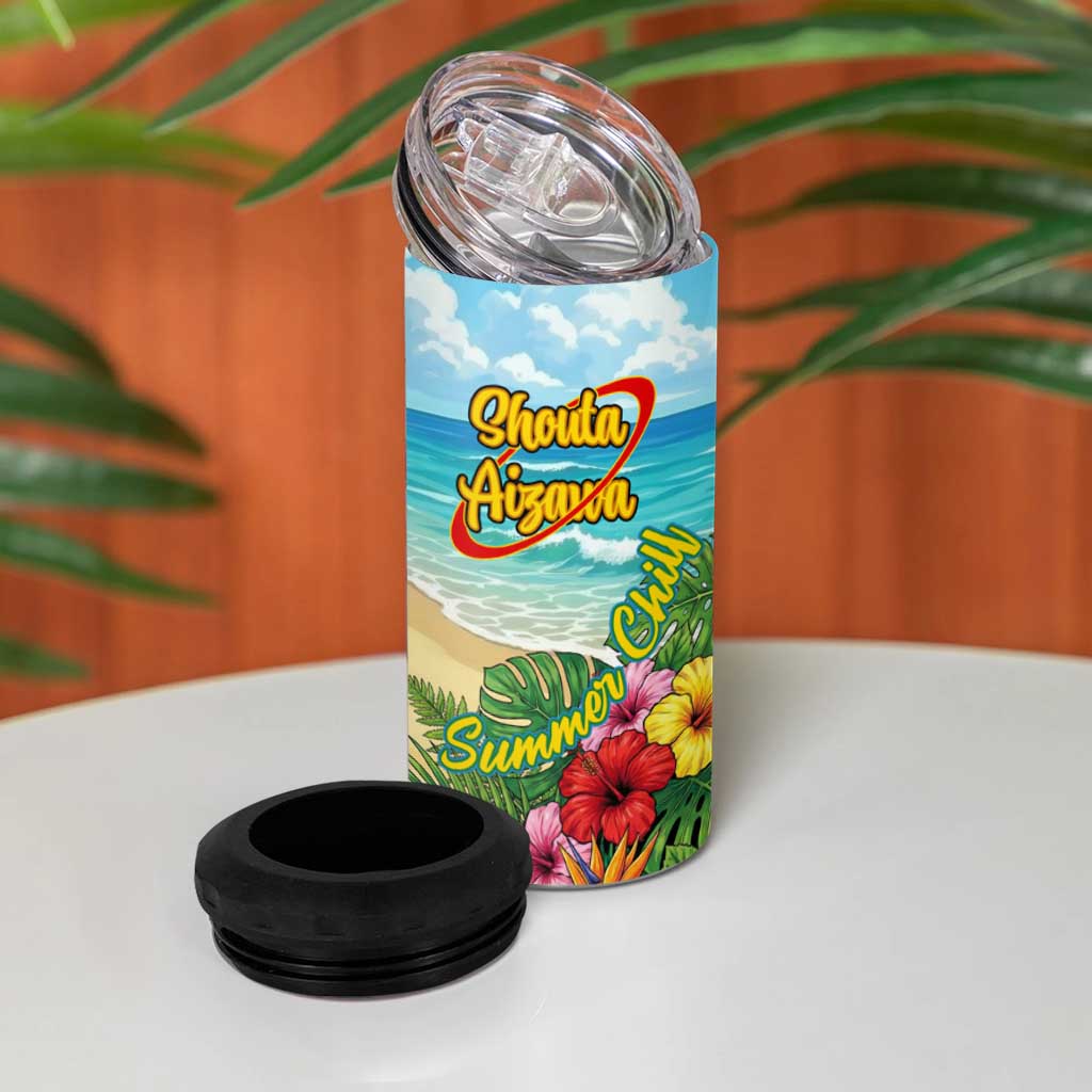 Shouta Aizawa Summer Chill 4 in 1 Can Cooler Tumbler Tropical Anime Relaxation Vibes