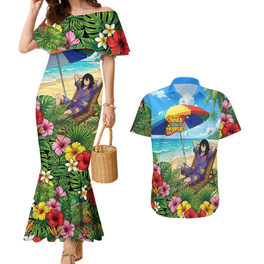 Shouta Aizawa Summer Chill Couples Matching Mermaid Dress and Hawaiian Shirt Tropical Anime Relaxation Vibes
