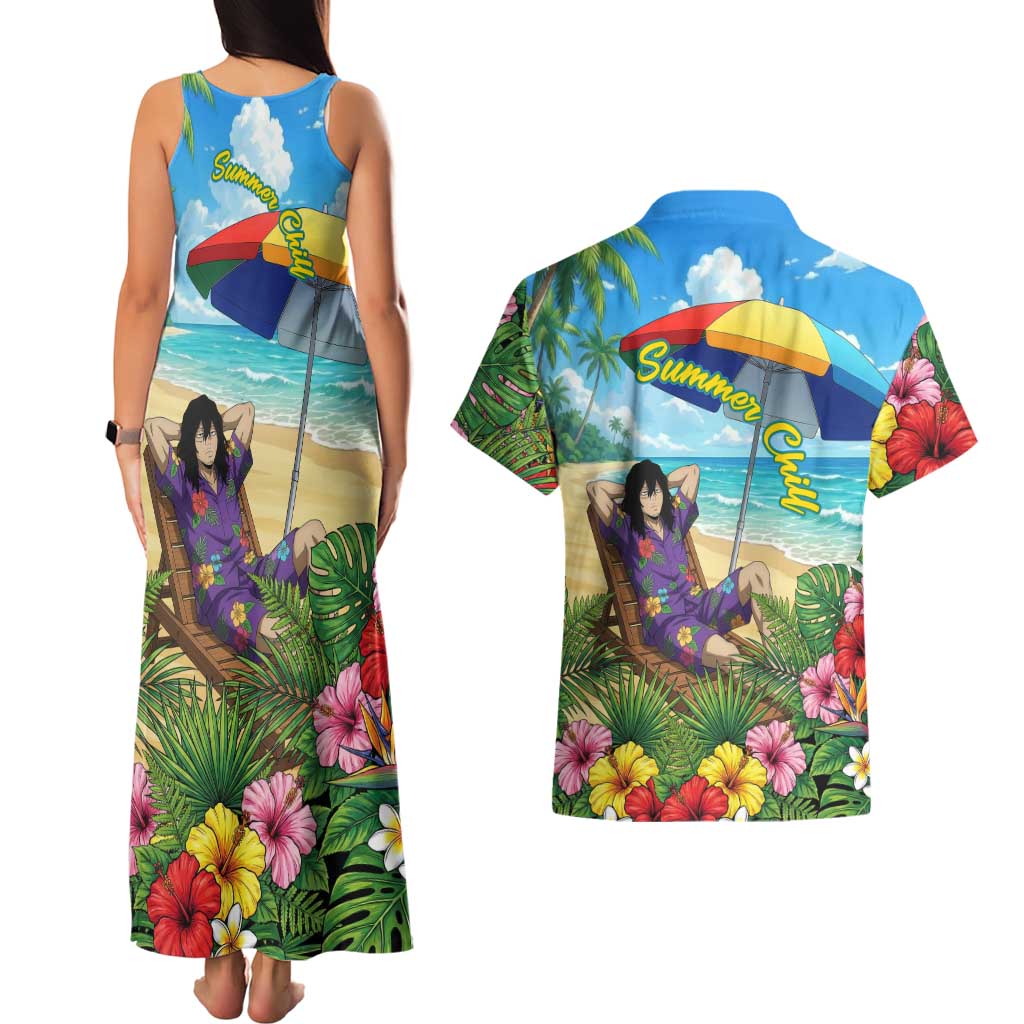 Shouta Aizawa Summer Chill Couples Matching Tank Maxi Dress and Hawaiian Shirt Tropical Anime Relaxation Vibes