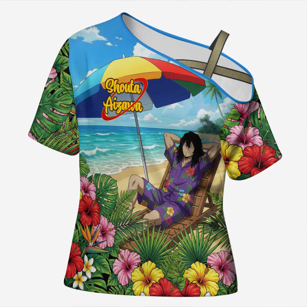 Shouta Aizawa Summer Chill Cross Shoulder Shirt Tropical Anime Relaxation Vibes