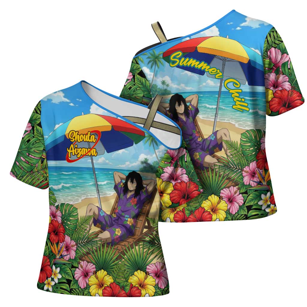 Shouta Aizawa Summer Chill Cross Shoulder Shirt Tropical Anime Relaxation Vibes