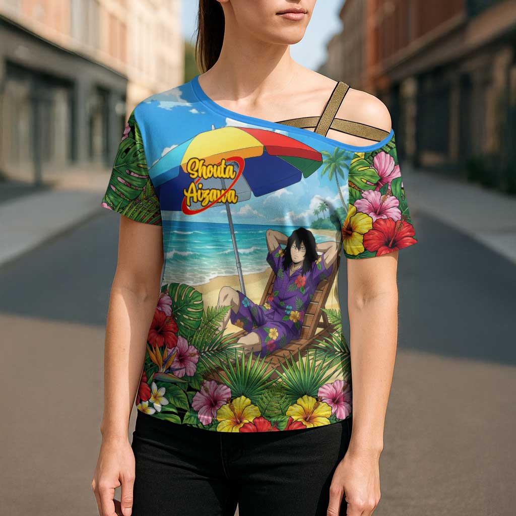 Shouta Aizawa Summer Chill Cross Shoulder Shirt Tropical Anime Relaxation Vibes
