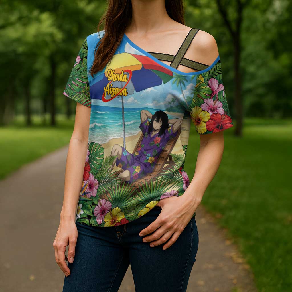 Shouta Aizawa Summer Chill Cross Shoulder Shirt Tropical Anime Relaxation Vibes