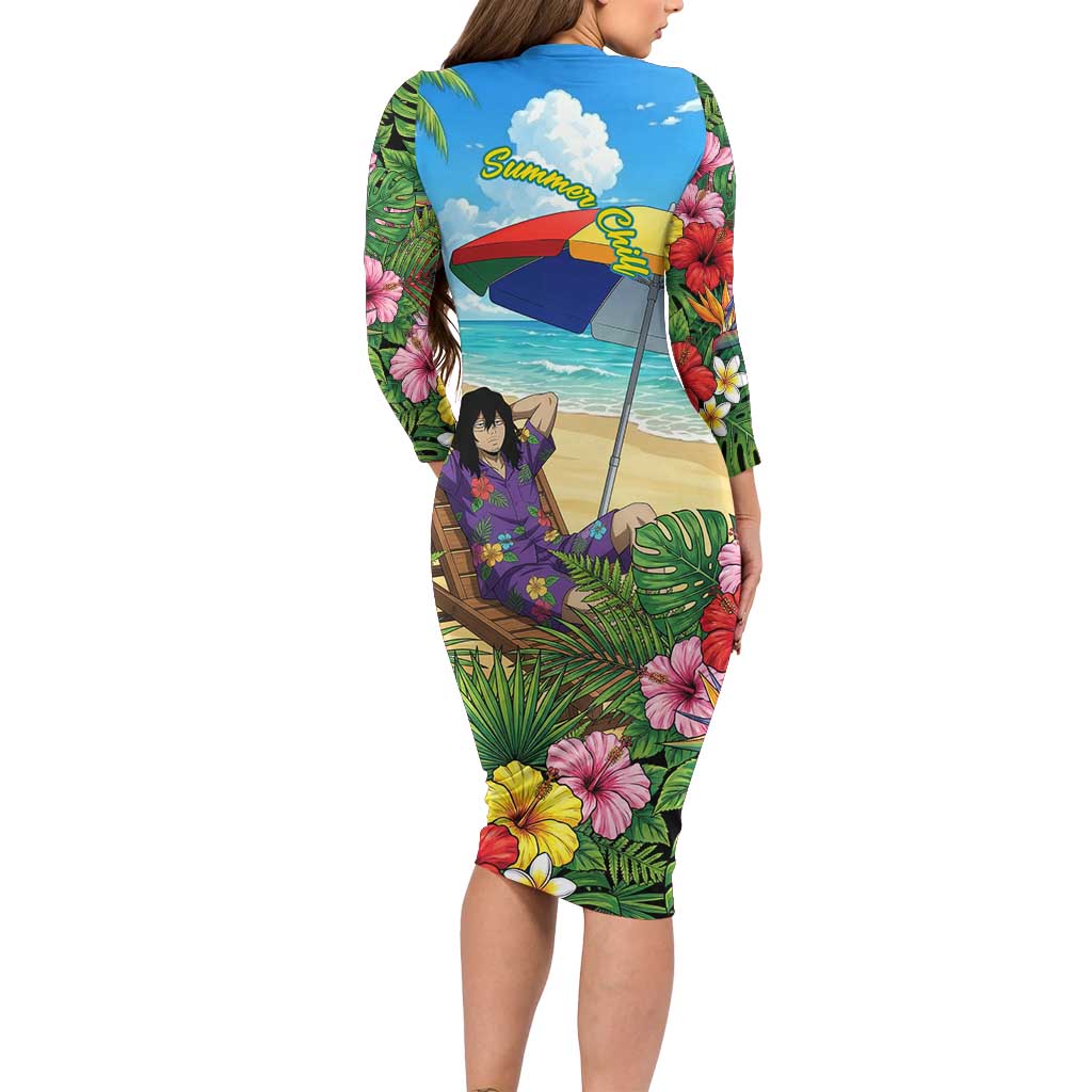 Shouta Aizawa Summer Chill Family Matching Long Sleeve Bodycon Dress and Hawaiian Shirt Tropical Anime Relaxation Vibes