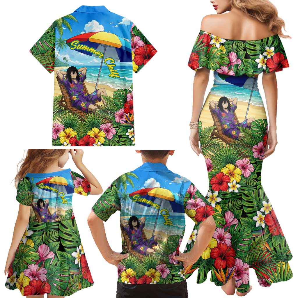 Shouta Aizawa Summer Chill Family Matching Mermaid Dress and Hawaiian Shirt Tropical Anime Relaxation Vibes