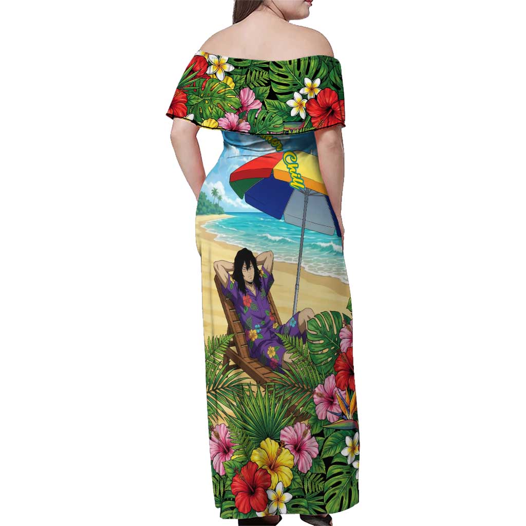 Shouta Aizawa Summer Chill Family Matching Off Shoulder Maxi Dress and Hawaiian Shirt Tropical Anime Relaxation Vibes