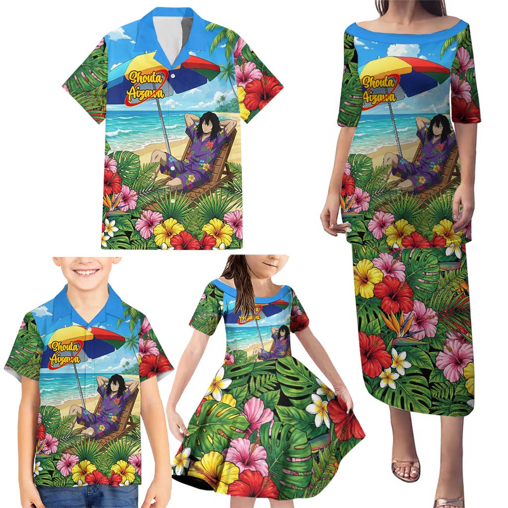 Shouta Aizawa Summer Chill Family Matching Puletasi and Hawaiian Shirt Tropical Anime Relaxation Vibes