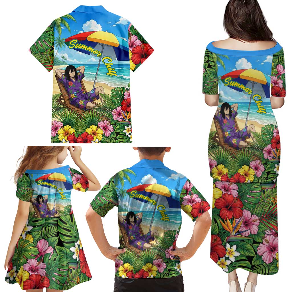 Shouta Aizawa Summer Chill Family Matching Puletasi and Hawaiian Shirt Tropical Anime Relaxation Vibes