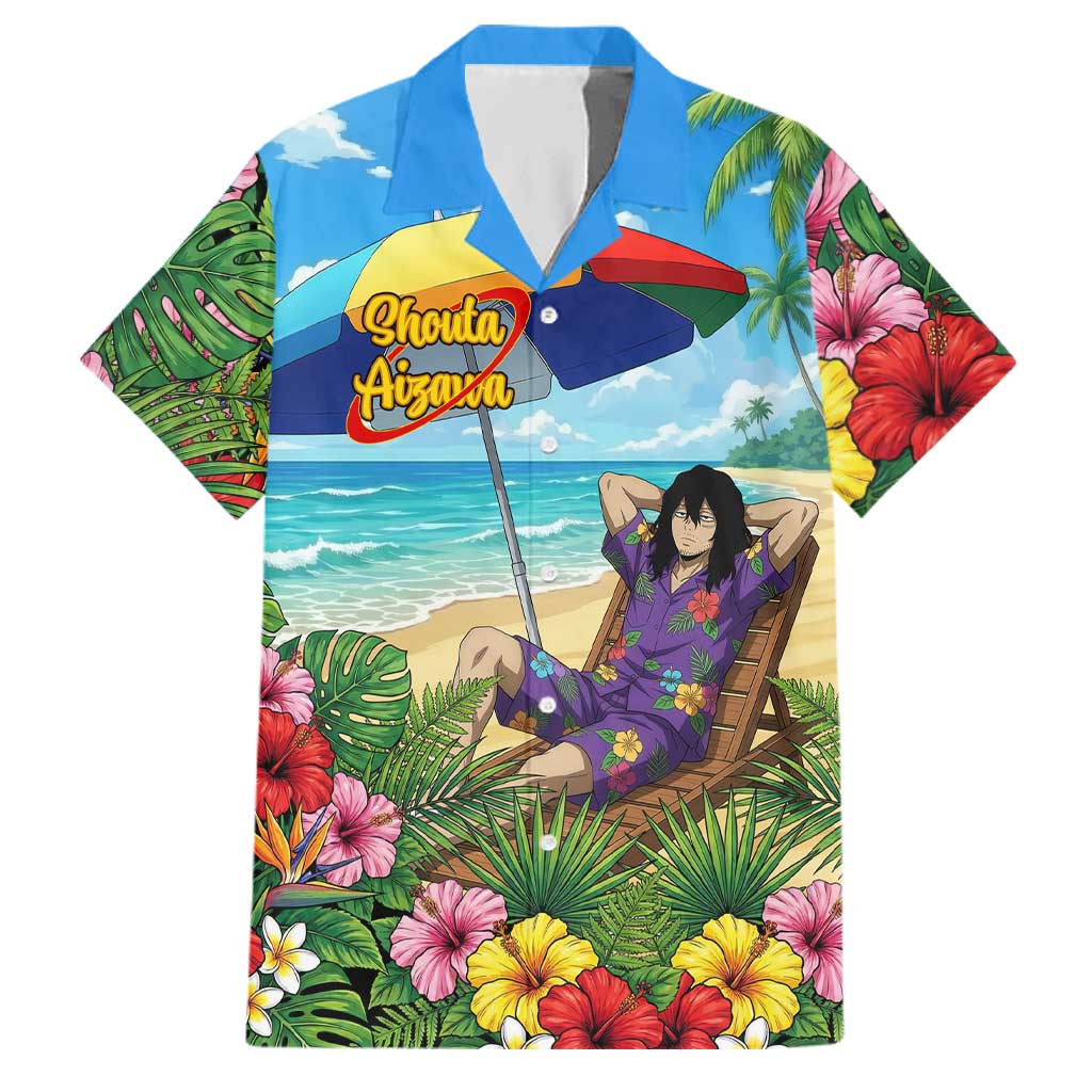 Shouta Aizawa Summer Chill Family Matching Short Sleeve Bodycon Dress and Hawaiian Shirt Tropical Anime Relaxation Vibes