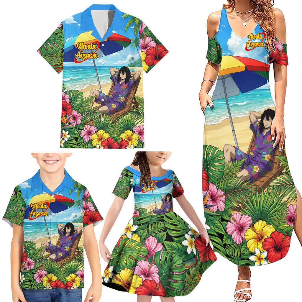 Shouta Aizawa Summer Chill Family Matching Summer Maxi Dress and Hawaiian Shirt Tropical Anime Relaxation Vibes