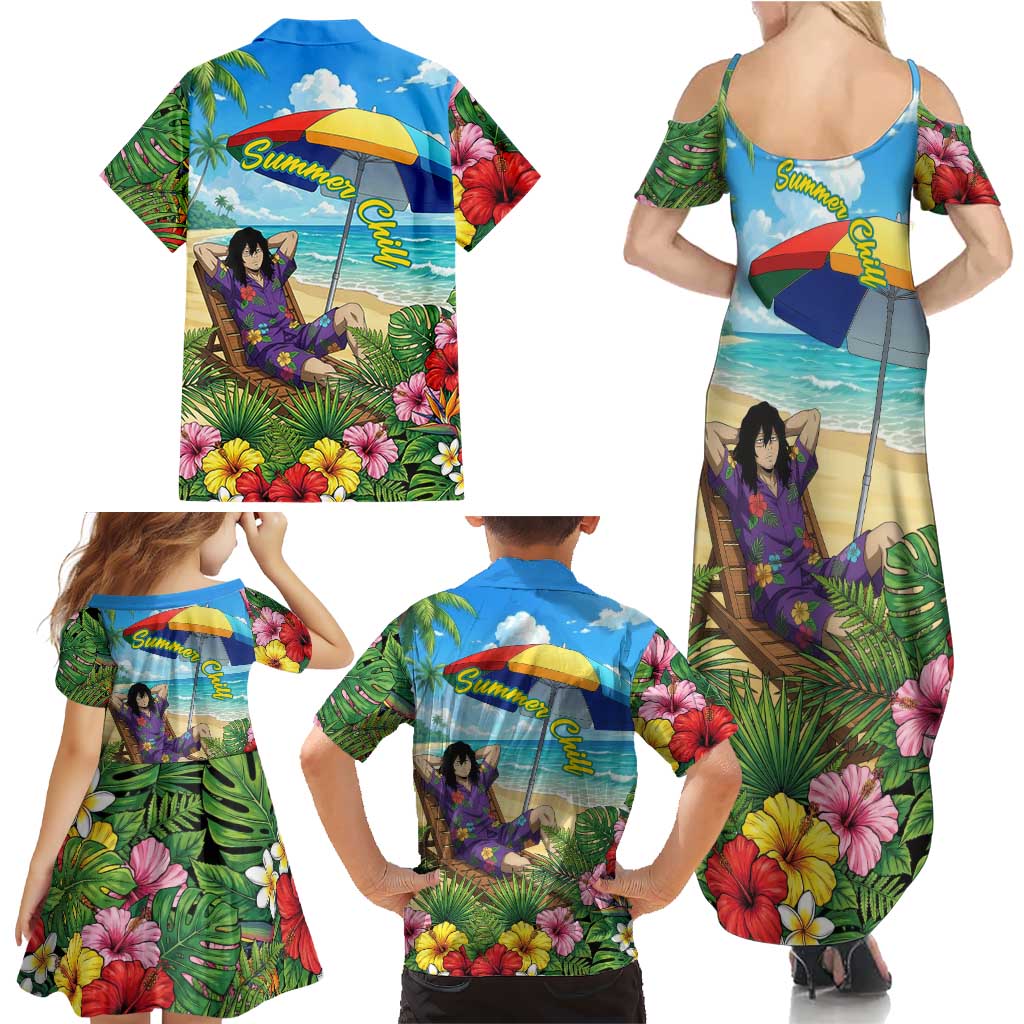 Shouta Aizawa Summer Chill Family Matching Summer Maxi Dress and Hawaiian Shirt Tropical Anime Relaxation Vibes
