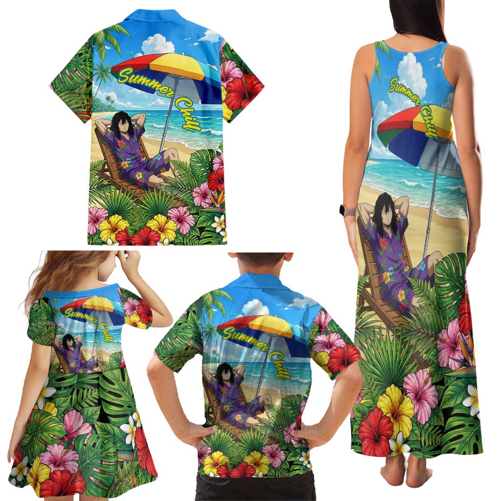 Shouta Aizawa Summer Chill Family Matching Tank Maxi Dress and Hawaiian Shirt Tropical Anime Relaxation Vibes